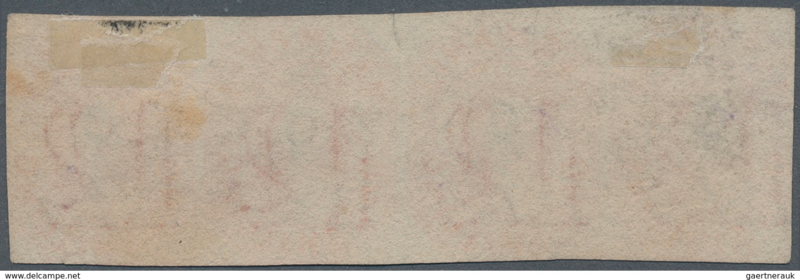 11654 Tasmanien: 1857, Queen Victoria 1 Sh. Vermillion, Horizontal Strip Of Four, Unused Without Gum, Cut - Briefe U. Dokumente