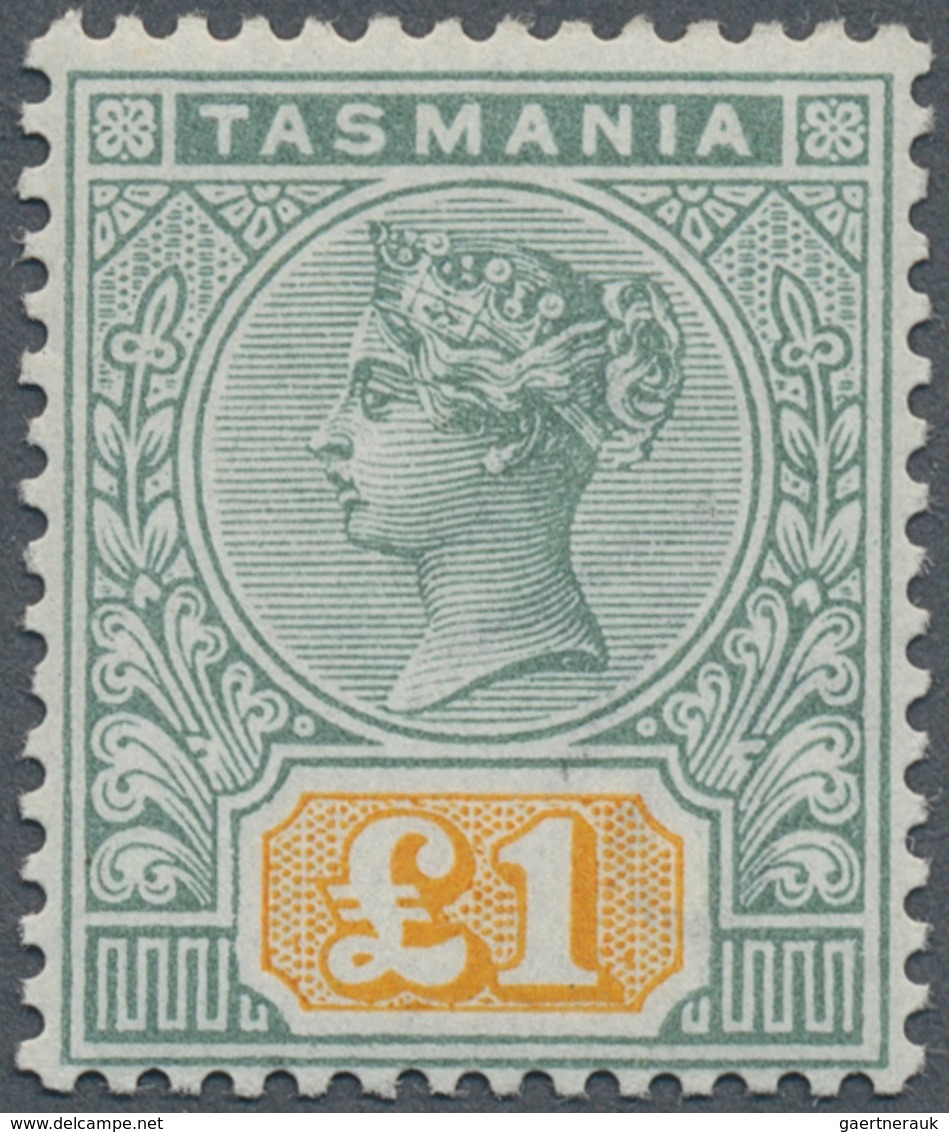 11658 Tasmanien: 1892, QV 1 £ Green/yellow, MINT NEVER HINGED, A Very Fresh, Perfect Perforated And Well C - Lettres & Documents