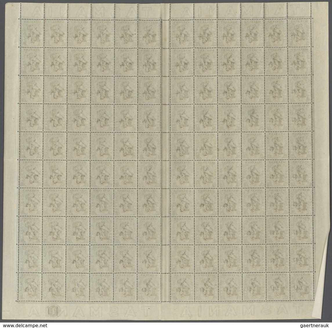 11659 Tasmanien: 1904, QV Tablets 5d. Pale Blue/brown Surch. '1½d.' In A Complete Sheet With 120 Stamps In - Briefe U. Dokumente