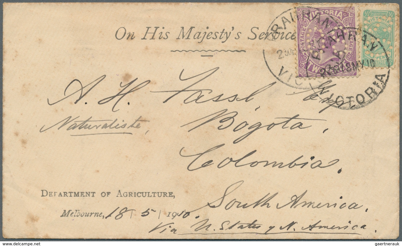 11671 Victoria: 1910 (18.5.), Official OHMS Cover Of 'Department Of Agriculture' Bearing QV 2d. Violet And - Briefe U. Dokumente