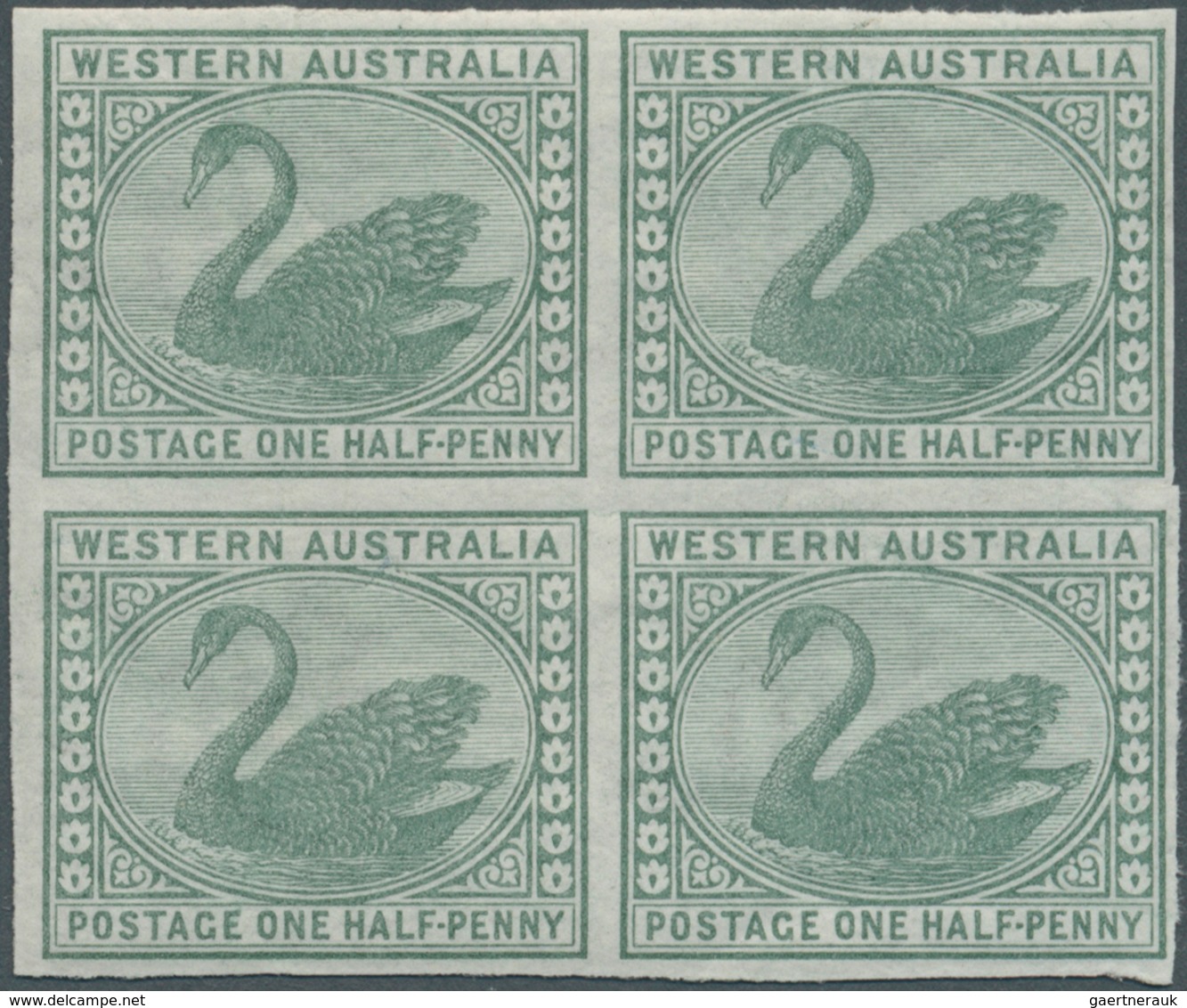 11677 Westaustralien: 1885, ½d Green, Wmk Crown CA, Imperforate Block Of 4, Brilliant Unmounted O.G. - Lettres & Documents