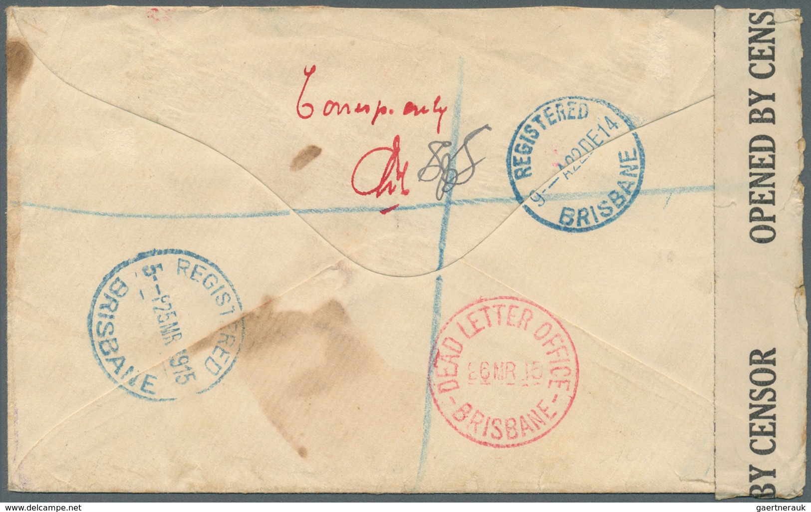 11684 Australien: 1914, Roos 4 D. Horizontal Pair Tied "WONDAI 12 DE. 14" To Registered Censored Cover To - Sonstige & Ohne Zuordnung