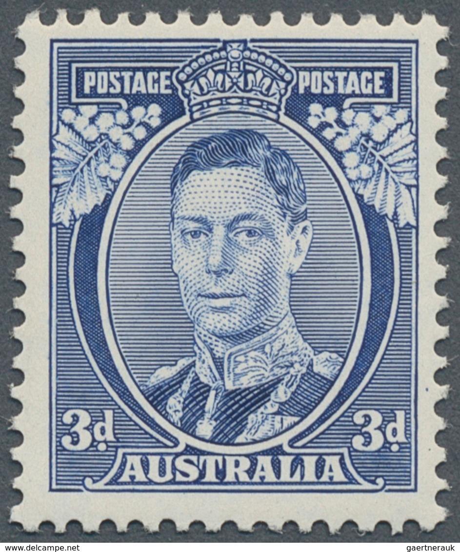 11690 Australien: 1937 KG VI 3 D. Blue, The Rare Retouched Plate IA, Perfect Perforated And Mint Never Hin - Autres & Non Classés