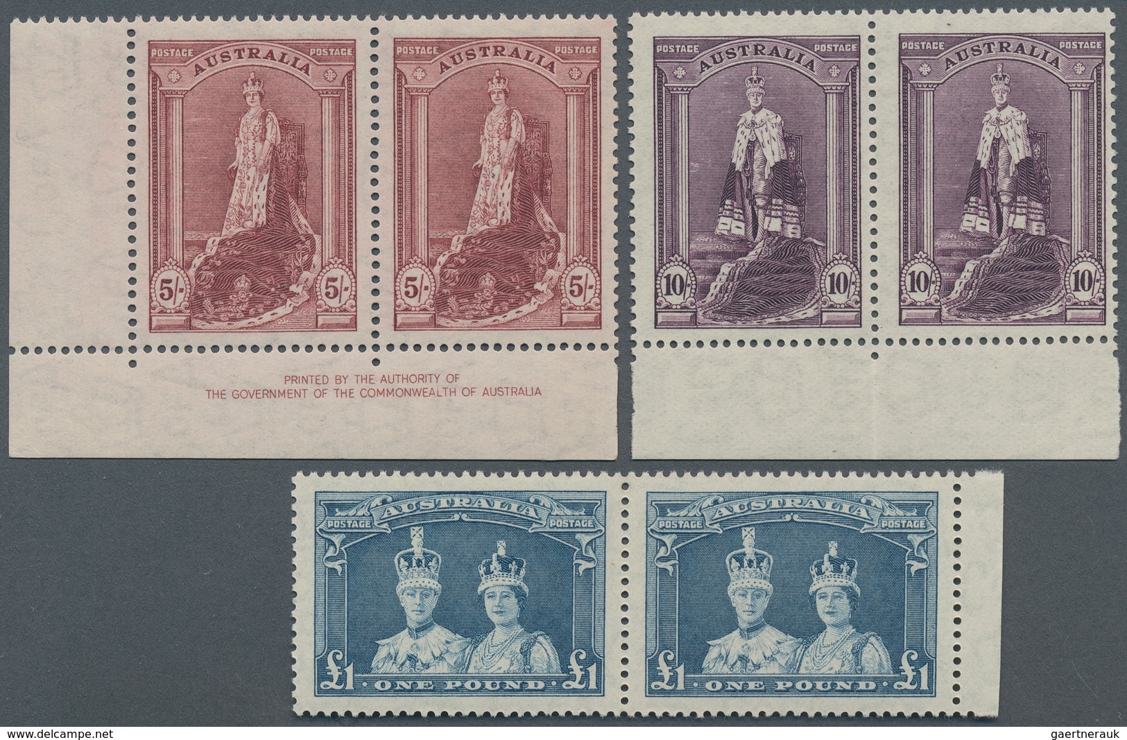 11692 Australien: 1937, Three Pairs Of QE+KG VII 5 Shilling, 10 Shilling And 1 £ On Thin Paper With Perfec - Autres & Non Classés