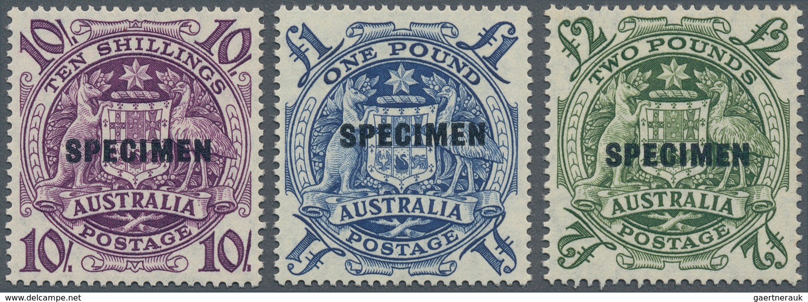 11696 Australien: 1948, Coat Of Arms 10 Sh. To 2 £ With Imprint "SPECIMEN", Three Perfect Perforated And M - Sonstige & Ohne Zuordnung