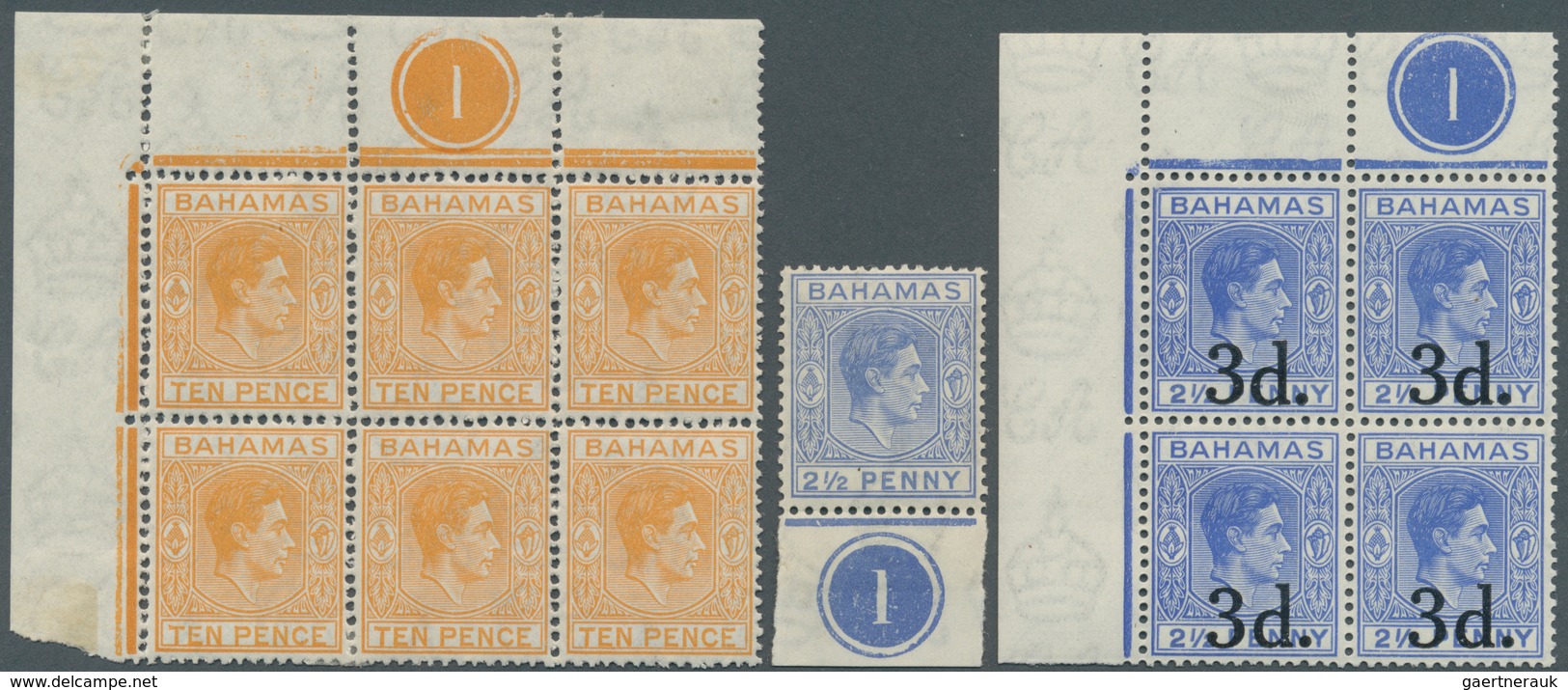 11702 Bahamas: 1938/1940, KGVI Definitives 12 Different Stamps Mostly In Corner Blocks Of Four Or Six (2½d - 1963-1973 Autonomie Interne