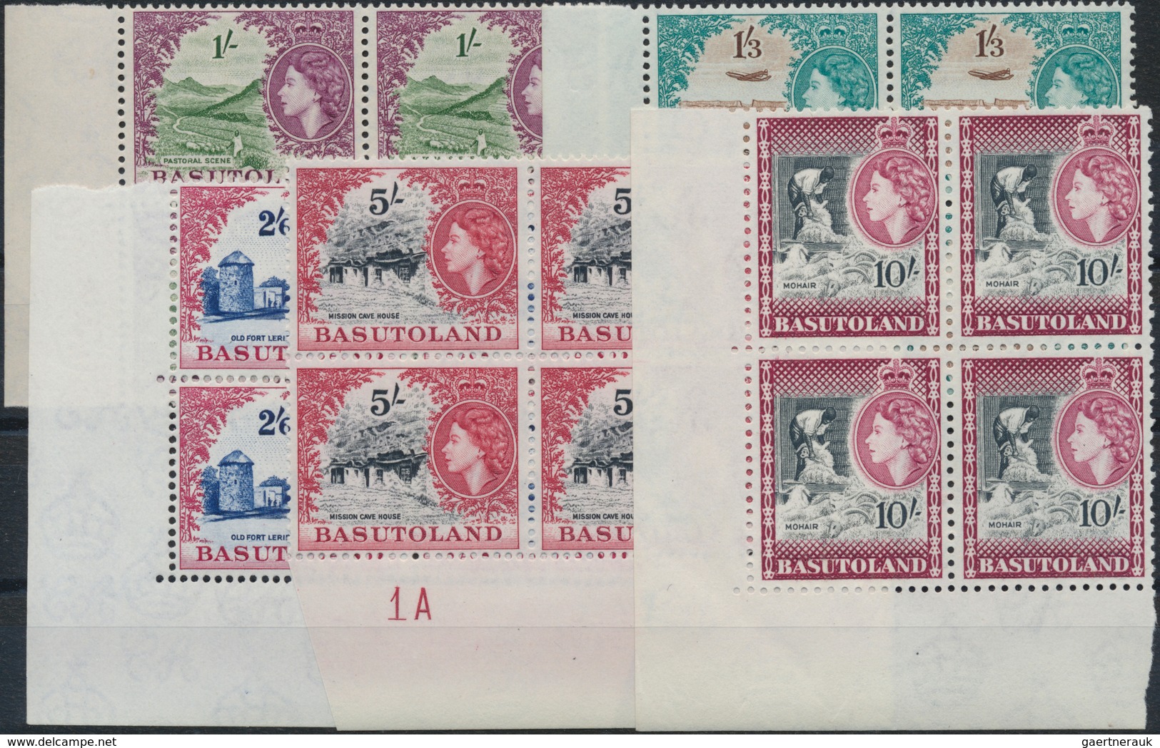 11707 Basutoland: 1954, QE II ½ D To 10 Sh. Complete Set Of 11 Values In Blocks Of Four (often From Sheet- - 1933-1964 Kronenkolonie