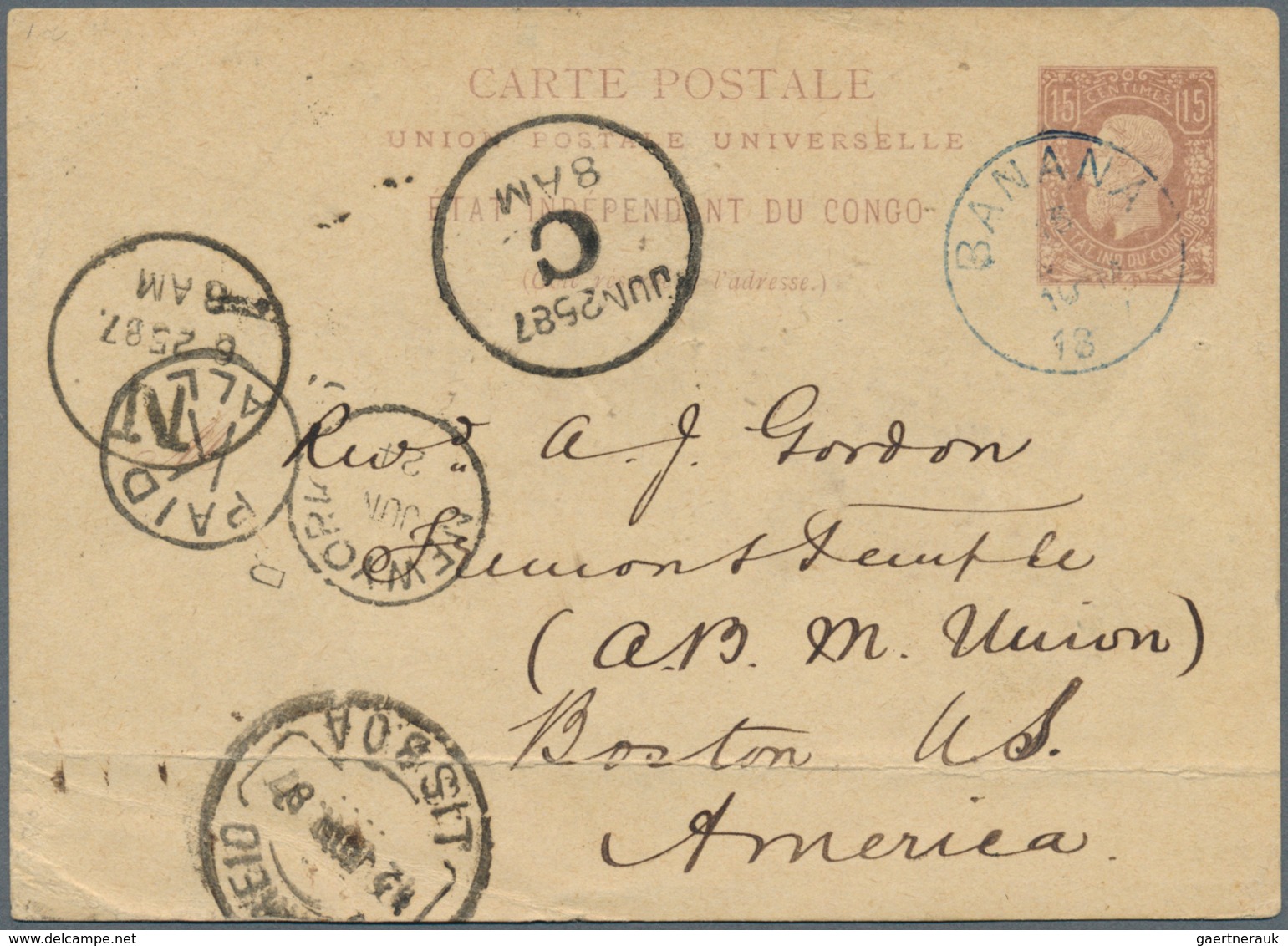 11708 Belgisch-Kongo - Kongo-Staat: 1886, 15 C Bright Brown King Leopold Postal Stationery Card, Sent From - Autres & Non Classés