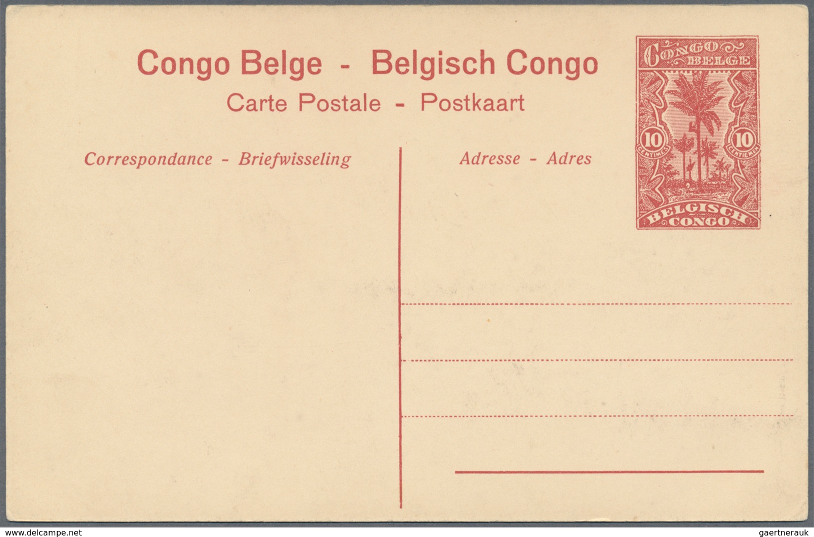 11714 Belgisch-Kongo: 1917, 10 C. Postal Stationery Picture Card (dated Hospital Dadoma 17.11.) With Field - Sonstige & Ohne Zuordnung