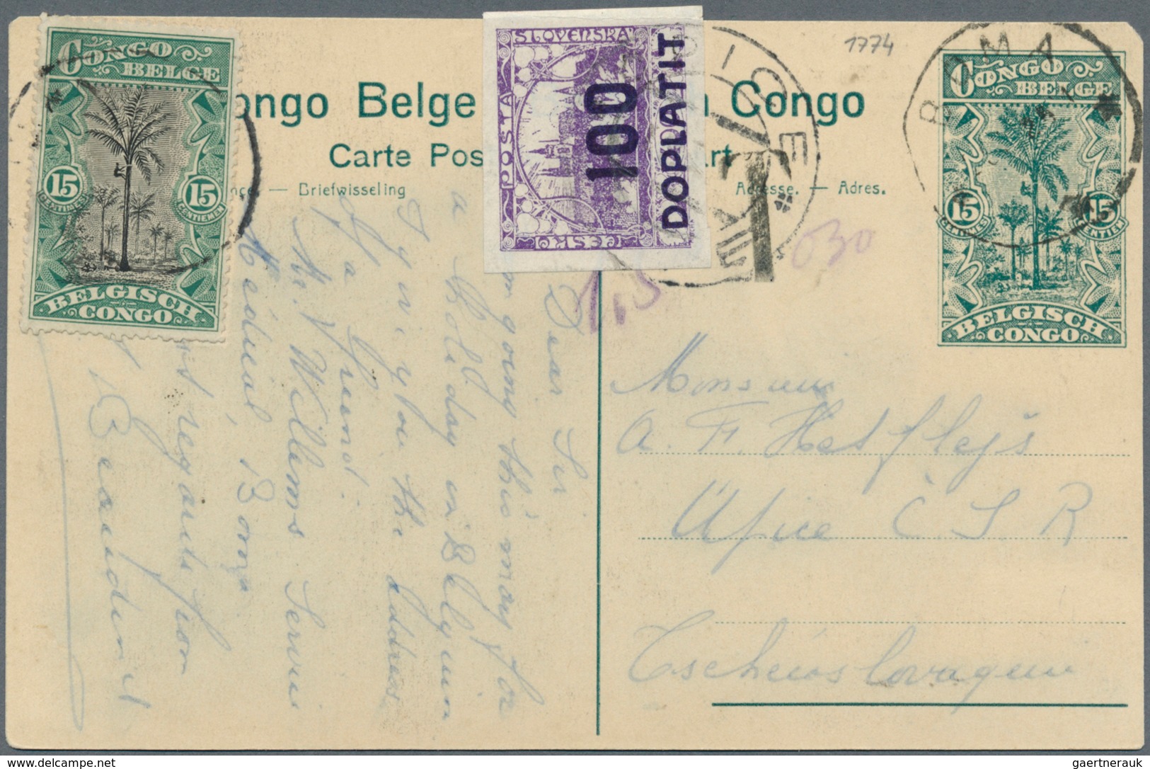 11715 Belgisch-Kongo: 1922 Postal Stationery Picture Card 15c. Uprated Similar 15c. And Used From Boma To - Autres & Non Classés