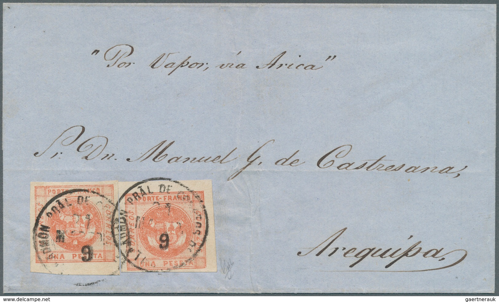 11729 Bolivien: 1859, Lettersheet From LA PAZ To AREQUIPA Via Tacna And Arica, Carried Privately From La P - Bolivien