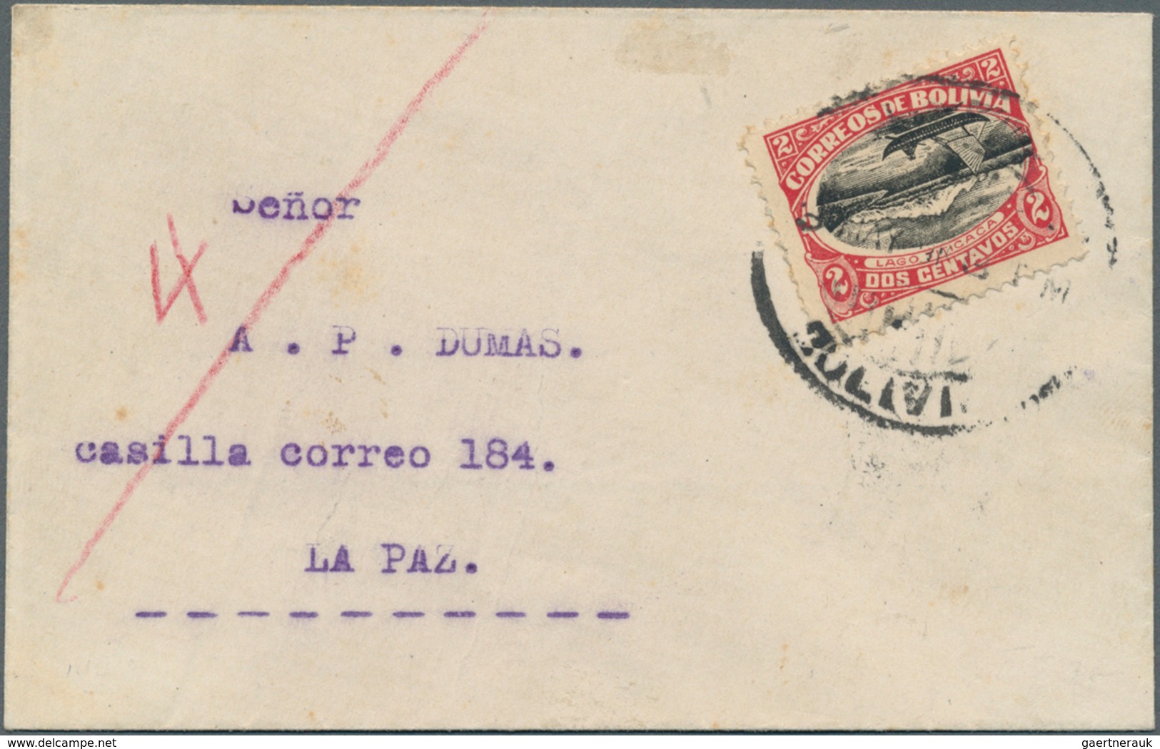 11736 Bolivien: 1918: 2 C Carmine/black "Titicaca", With Inverted Center Piece On Domestic Letter To La Pa - Bolivia