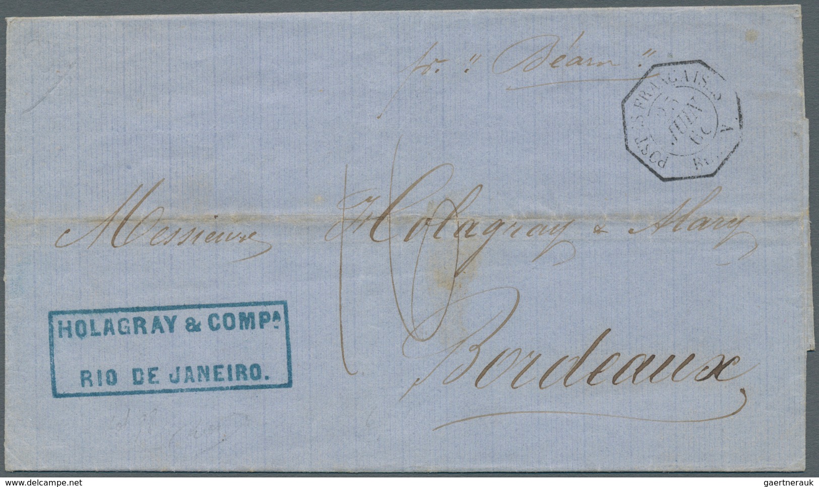 11741 Brasilien - Vorphilatelie: 1862, Folded Letter Cover From Rio De Janeiro, On The Frontside Octagonal - Vorphilatelie