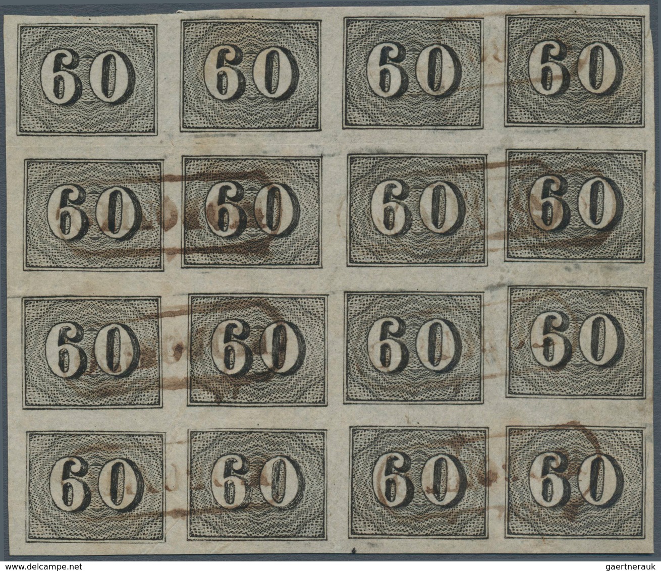 11746 Brasilien: 1850, Verticais, 60r. Black, Block Of 16, Fresh Colur And Full Margins, Neatly Cancelled, - Sonstige & Ohne Zuordnung