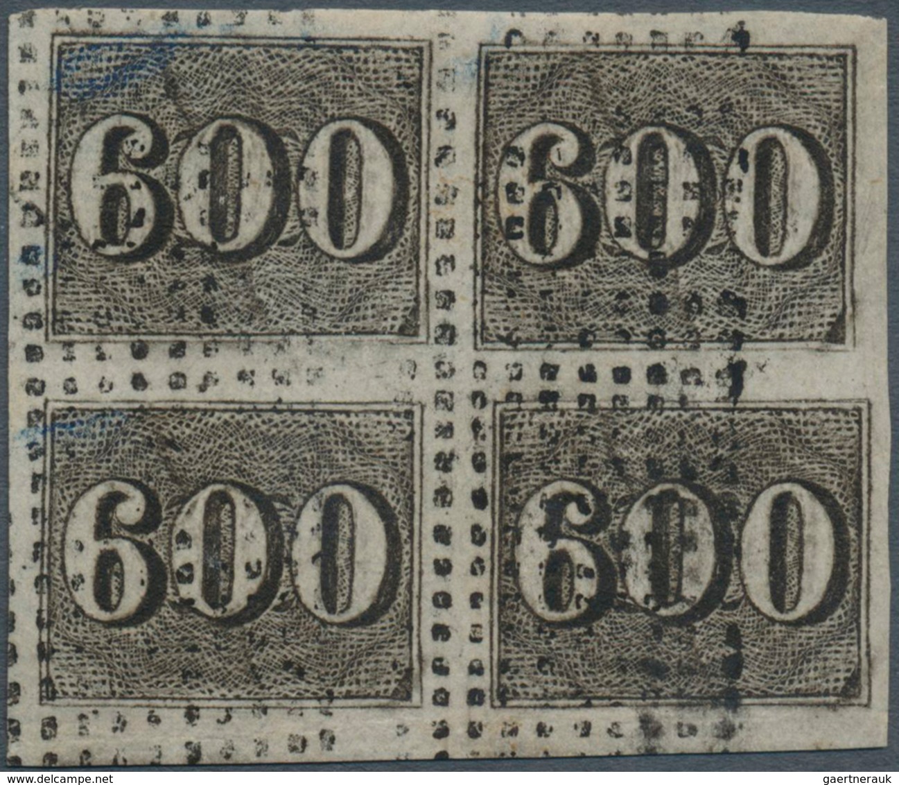 11747 Brasilien: 1850, Verticais, 600r. Black, Block Of Four, Fresh Colour And Full Margins, Neatly Cancel - Autres & Non Classés