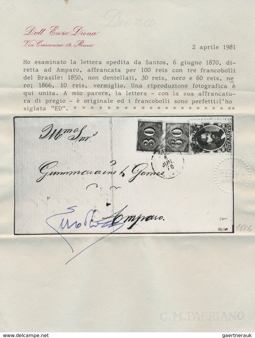 11749 Brasilien: 1870, Letter Sent From SANTOS 6 JUN 70 To Amparo Franked With30 And 60 Reis "cat's Eyes" - Sonstige & Ohne Zuordnung