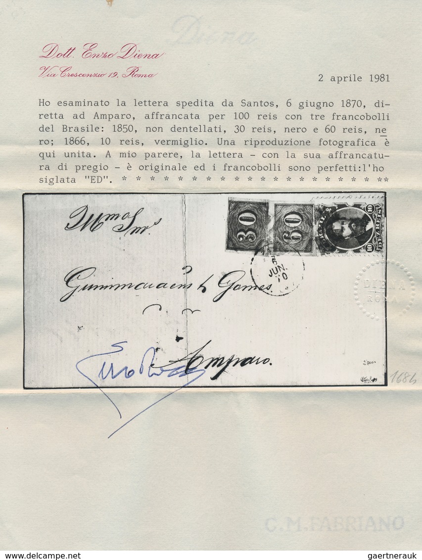 11749 Brasilien: 1870, Letter Sent From SANTOS 6 JUN 70 To Amparo Franked With30 And 60 Reis "cat's Eyes" - Autres & Non Classés