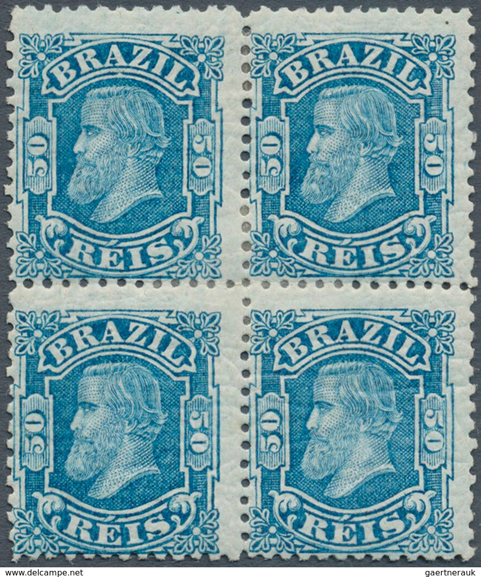 11752 Brasilien: 1881, Dom Pedro, 50r. Blue, Block Of Four, Bright Colour And Well Perforated, Mint O.g. W - Sonstige & Ohne Zuordnung