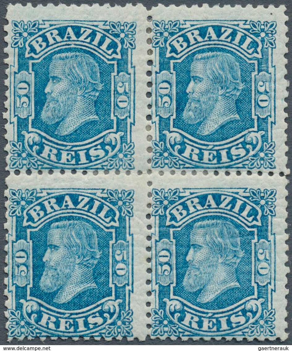 11752 Brasilien: 1881, Dom Pedro, 50r. Blue, Block Of Four, Bright Colour And Well Perforated, Mint O.g. W - Autres & Non Classés