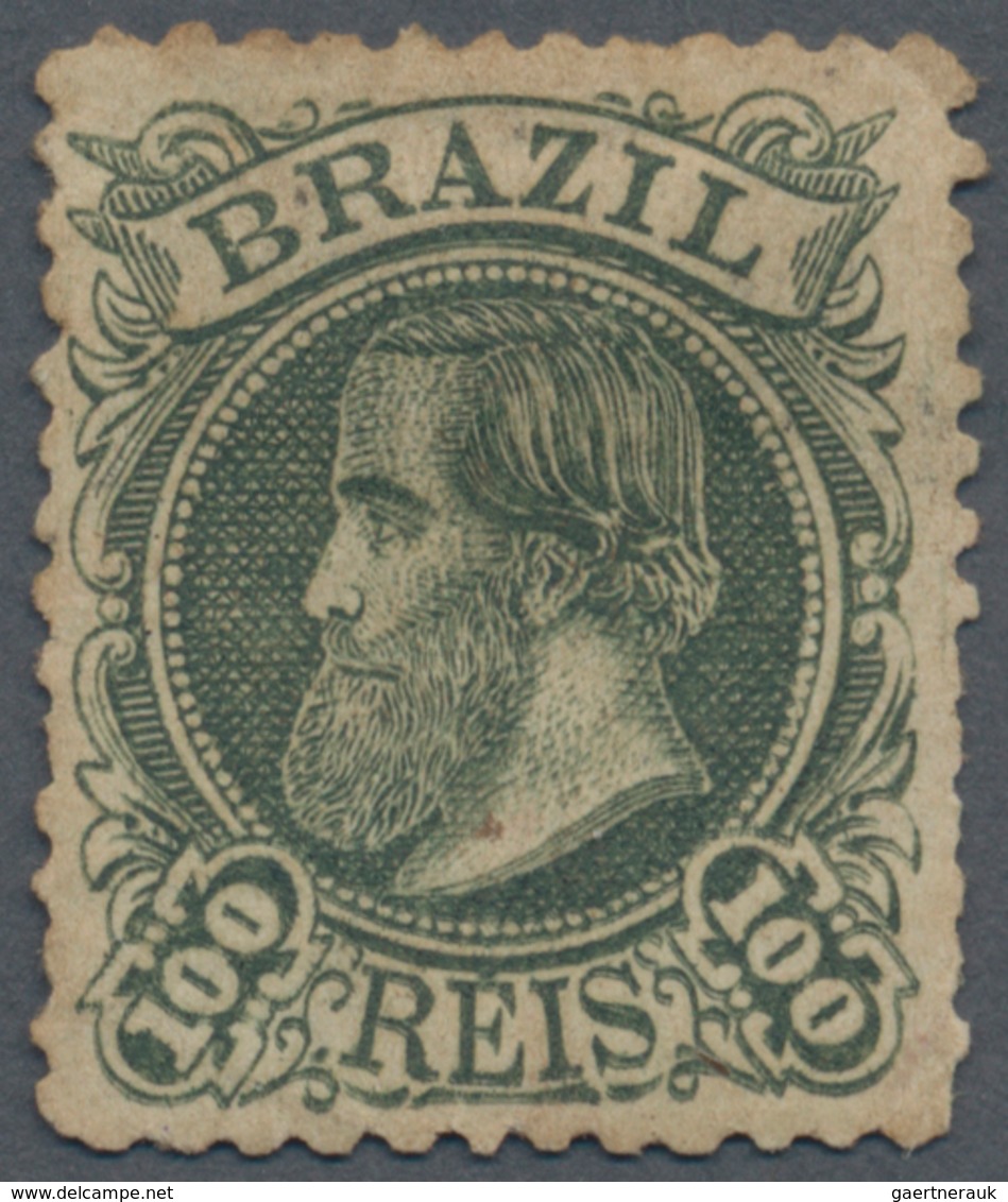 11753 Brasilien: 1882, Dom Pedro, 100r. Blackish Green Showing Variety "partial Double Impression Of Desig - Sonstige & Ohne Zuordnung