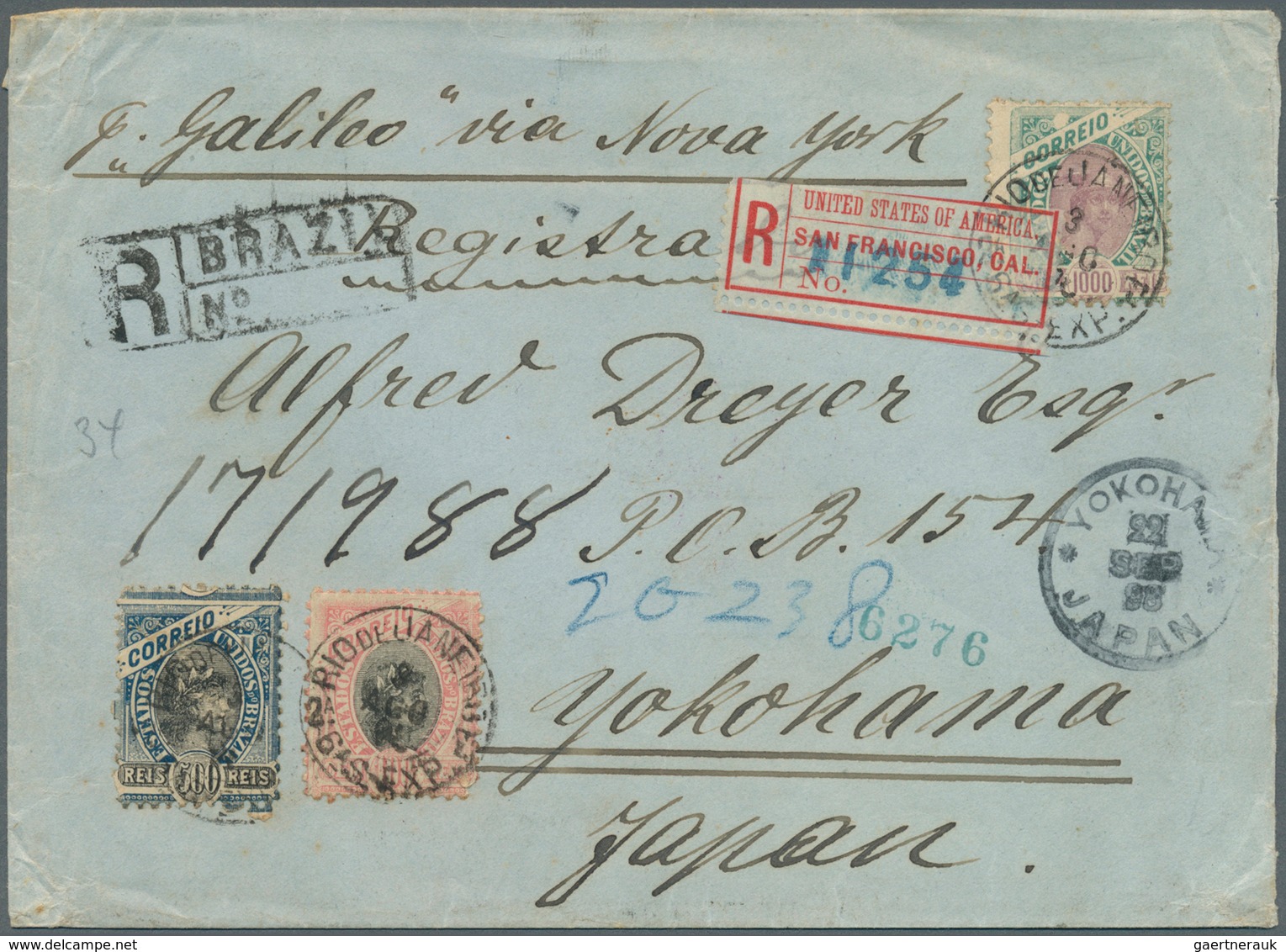 11758 Brasilien: 1898, 100 R., 500 R. And 1000 R. Tied "RIO DE JANEIRO 3 AGO 98" To Registered Cover Endor - Sonstige & Ohne Zuordnung