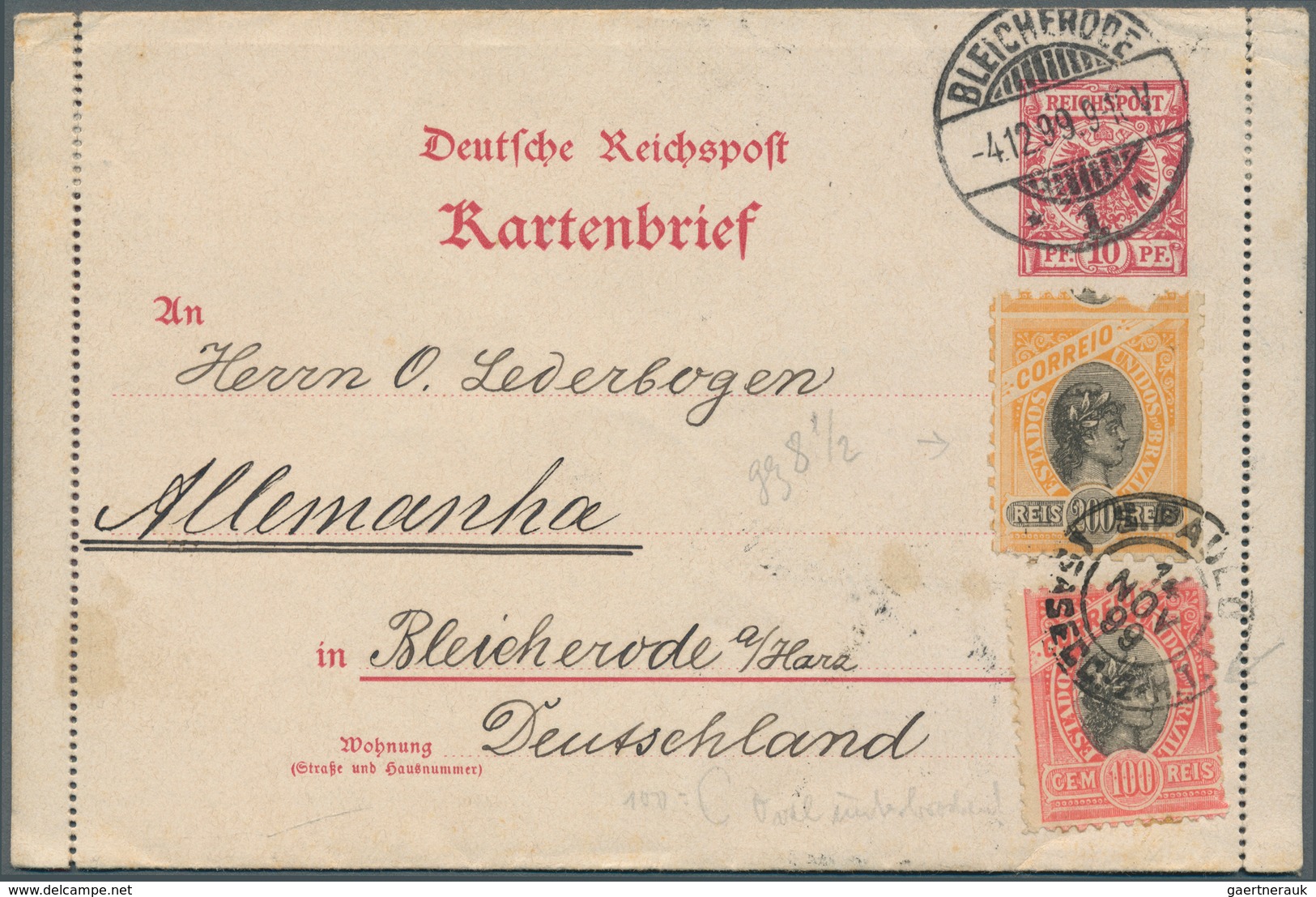 11760 Brasilien: 1899, Two "German Reichspost" Letter-cards (part 1+2)both With Double Franking Germany 10 - Autres & Non Classés