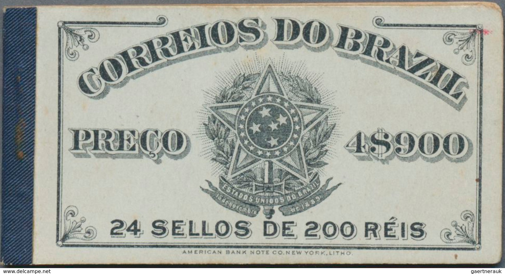 11764 Brasilien: 1906, Booklet CD-3 Black On Grey Complete, Containing 24 Stamps 200 Reis Blue In Four Boo - Sonstige & Ohne Zuordnung