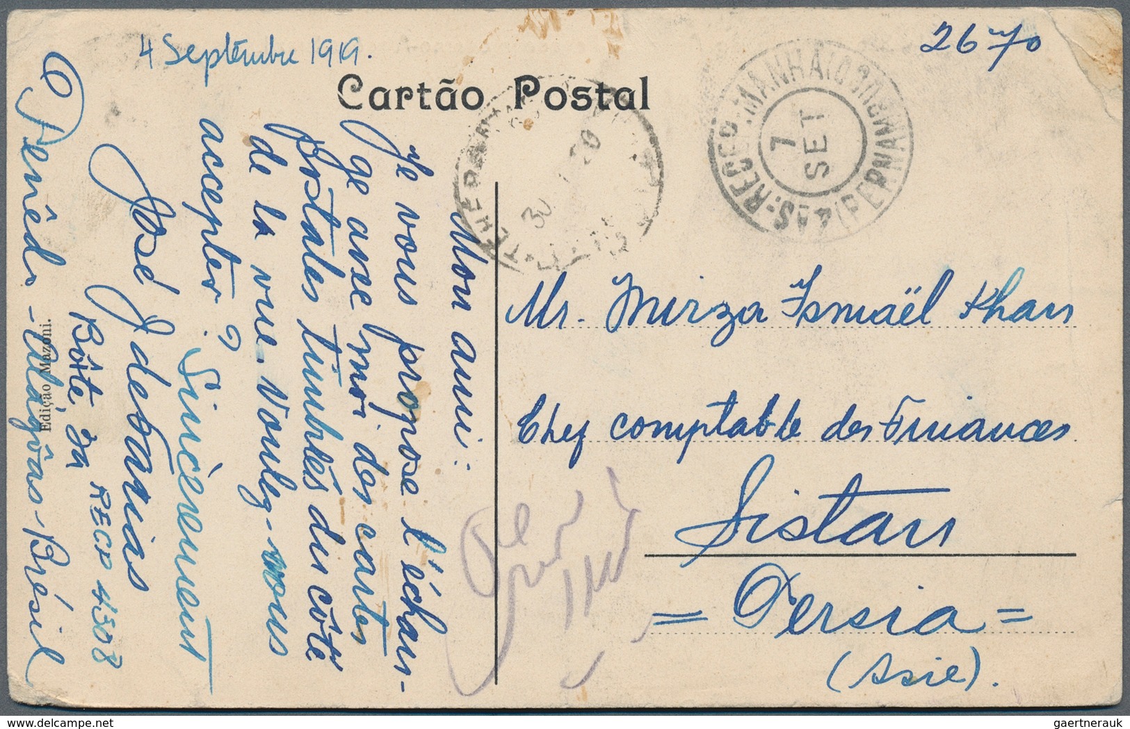 11767 Brasilien: 1920: Franked 100 R. Red On The Pictureside, From PENEDO ALAGOAS 5.SET 1919 To Sistan (Pe - Sonstige & Ohne Zuordnung