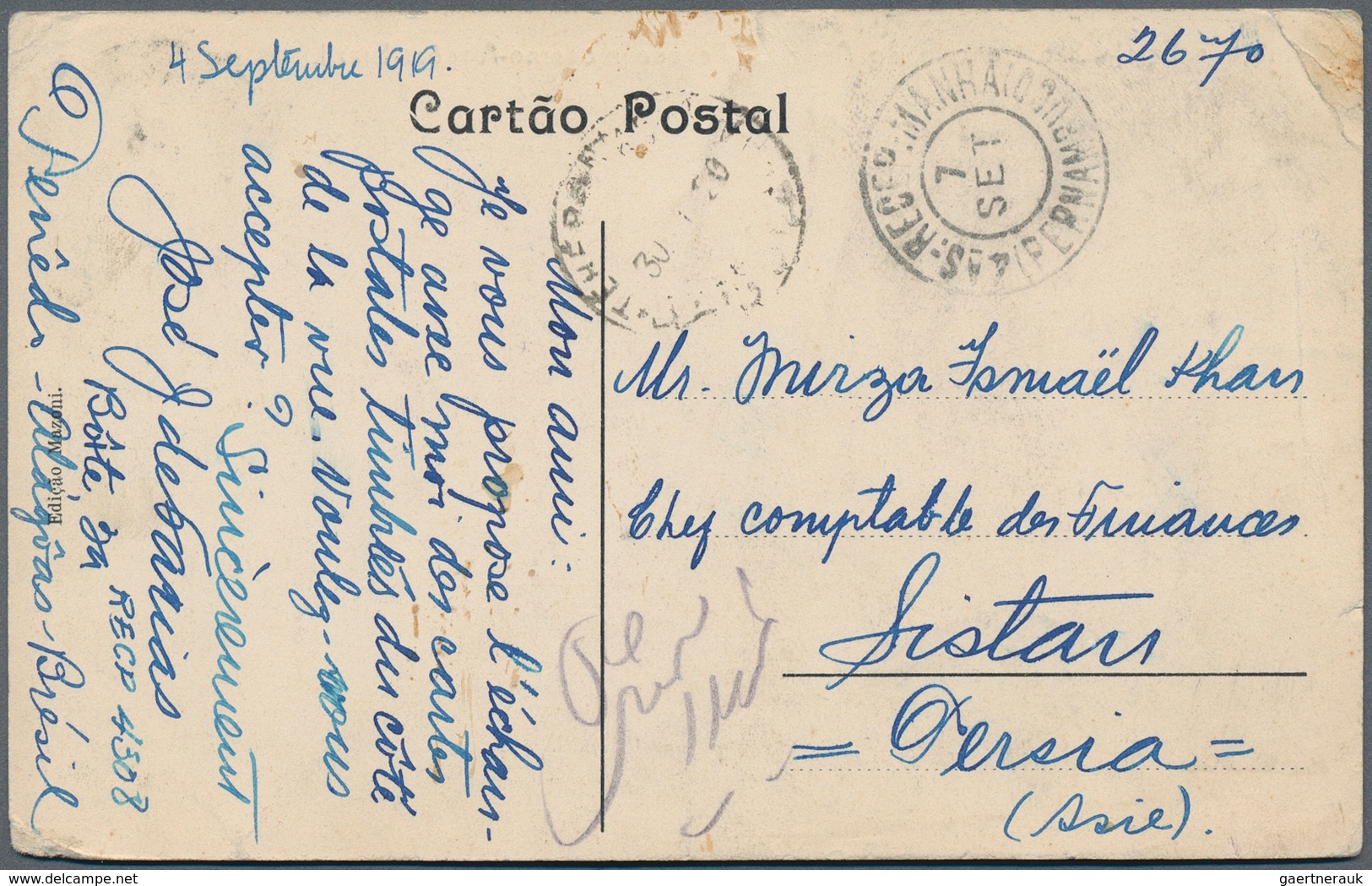 11767 Brasilien: 1920: Franked 100 R. Red On The Pictureside, From PENEDO ALAGOAS 5.SET 1919 To Sistan (Pe - Autres & Non Classés