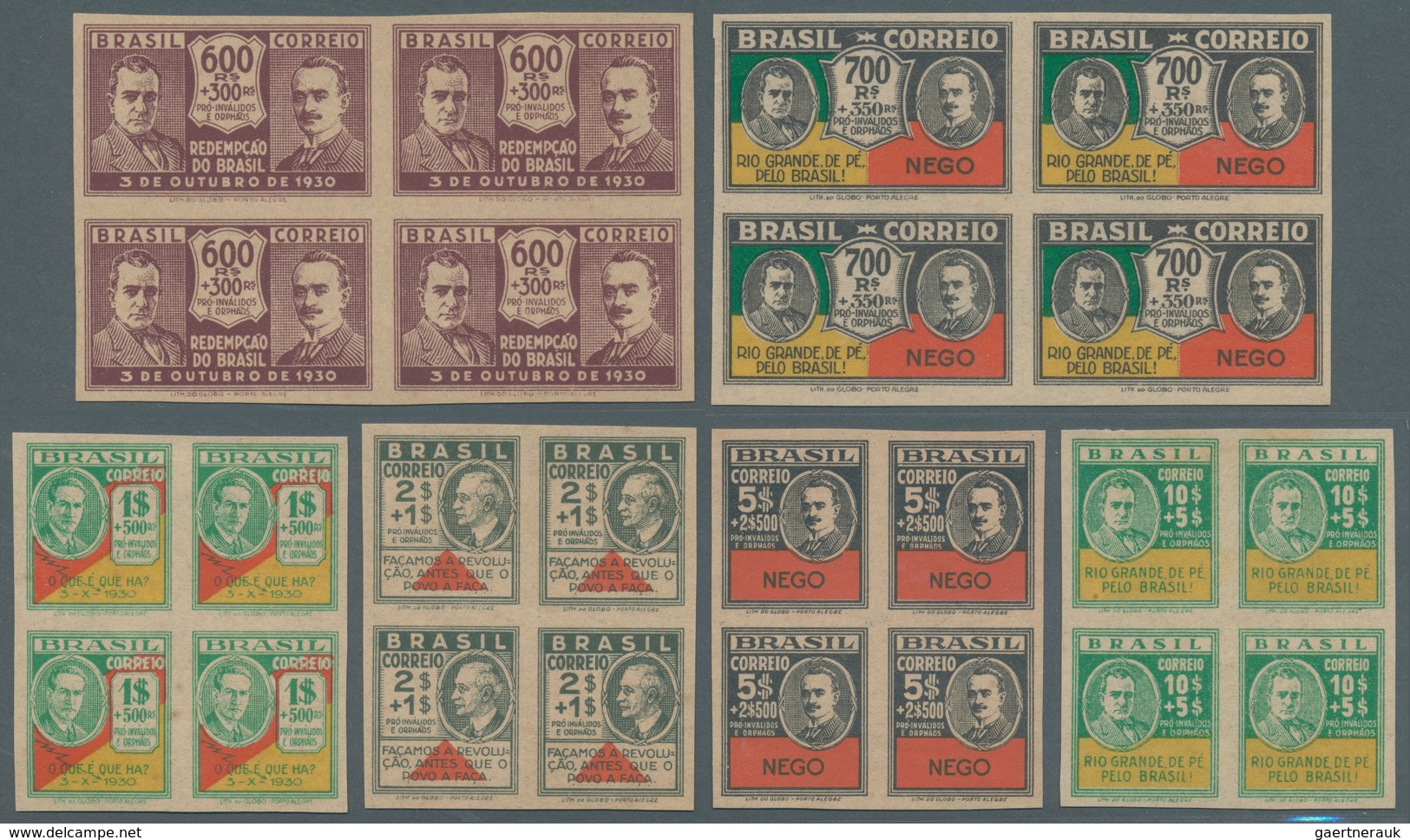 11769 Brasilien: 1931, Leaders Of The Revolution, 14 Values Complete, Imperf Blocks Of 4, Unused. 17.600,- - Altri & Non Classificati