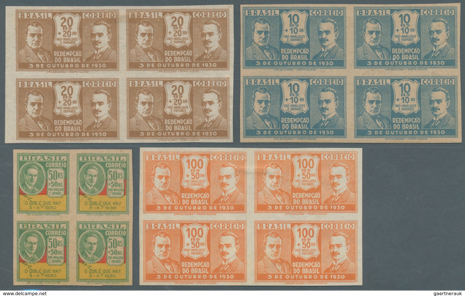 11769 Brasilien: 1931, Leaders Of The Revolution, 14 Values Complete, Imperf Blocks Of 4, Unused. 17.600,- - Altri & Non Classificati