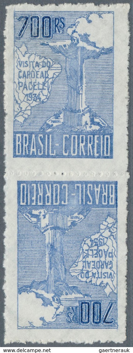 11772 Brasilien: 1934, Cardinal Pacelli's Visit, 700r. Blue, Tête-bêche Pair, Fresh Colour, Unused No Gum. - Autres & Non Classés