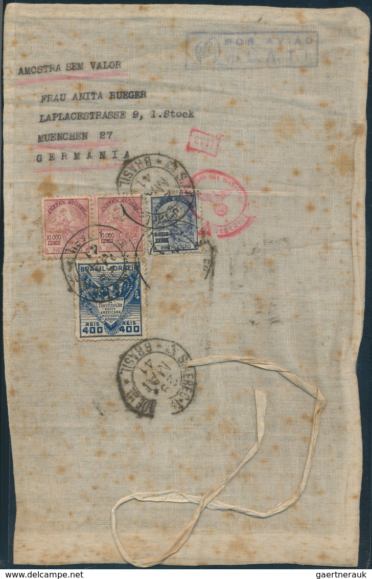 11773 Brasilien: 1941, 4 Stamps Mixed Franking (1 Stamp Fallen Off) On Linen Bag "sample Without Value", T - Autres & Non Classés