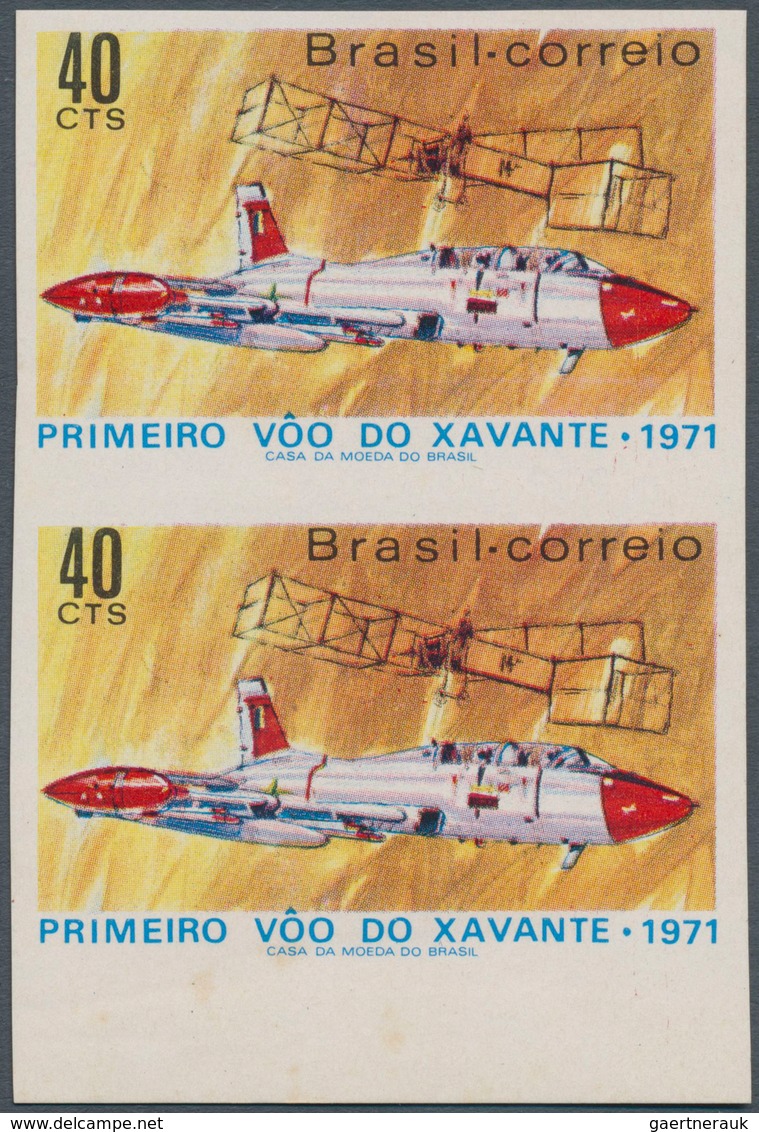 11777 Brasilien: 1971, 40c. Xavante First Flight, Imperforate Bottom Marginal Vertical Pair, Unmounted Min - Autres & Non Classés