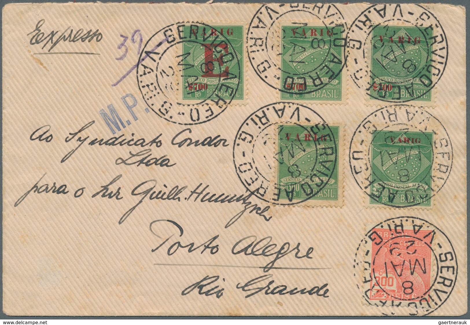 11779 Brasilien - Privatflugmarken Varig: 1929 VARIG Express Cover Addressed To Condor Syndicate, Porto Al - Luftpost (private Gesellschaften)