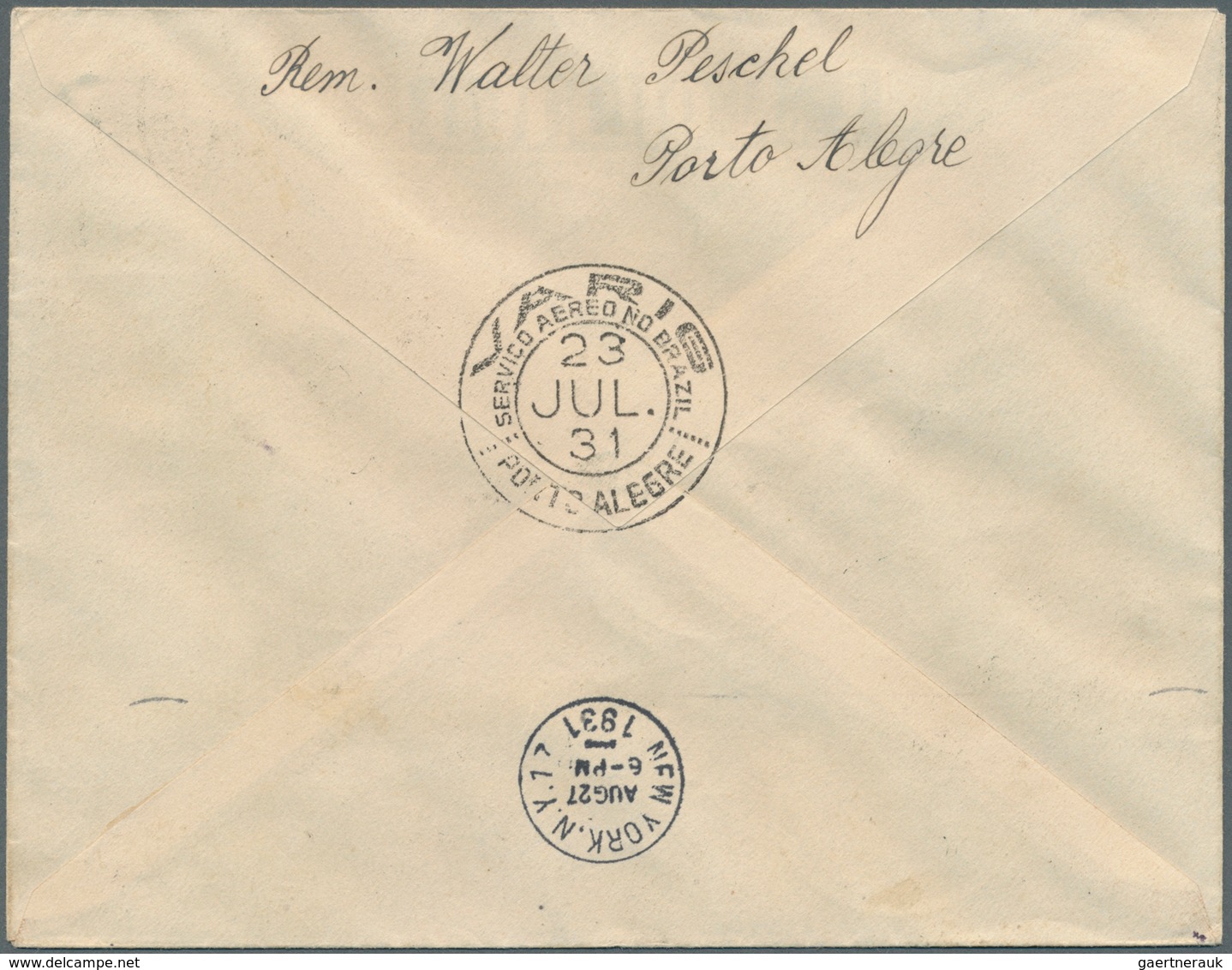 11780 Brasilien - Privatflugmarken Varig: 1931 VARIG 350r. Red On DOX Cover From Porto Alegre To New York, - Luftpost (private Gesellschaften)