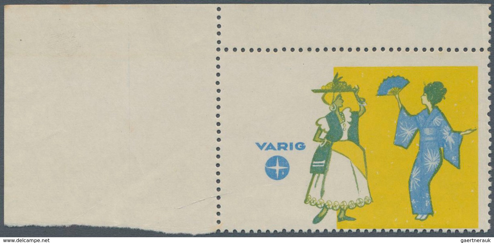 11781 Brasilien - Privatflugmarken Varig: VARIG Air Mail Stamp Missing Print Frame And Value, Corner Margi - Posta Aerea (società Private)