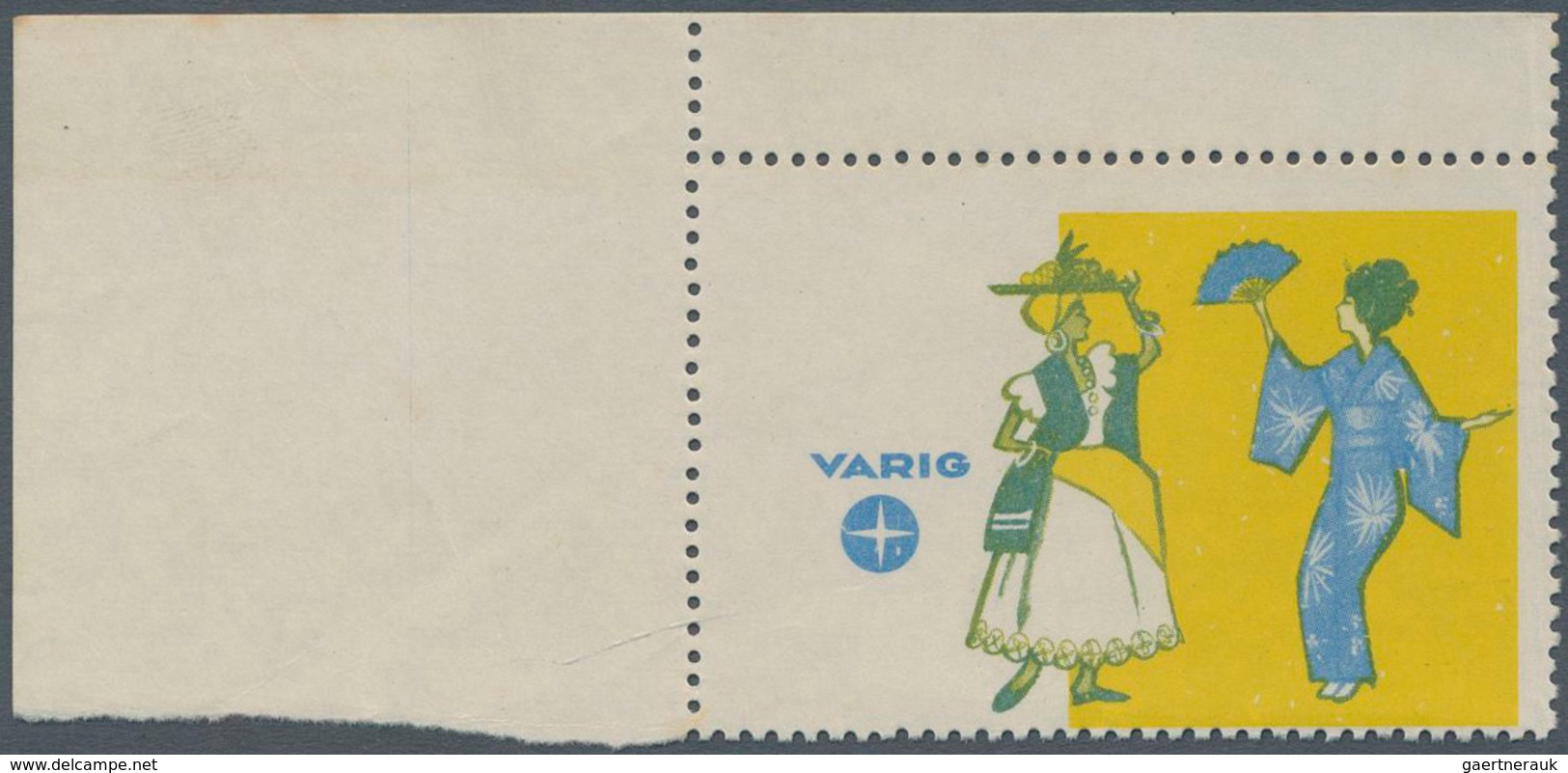 11781 Brasilien - Privatflugmarken Varig: VARIG Air Mail Stamp Missing Print Frame And Value, Corner Margi - Poste Aérienne (Compagnies Privées)