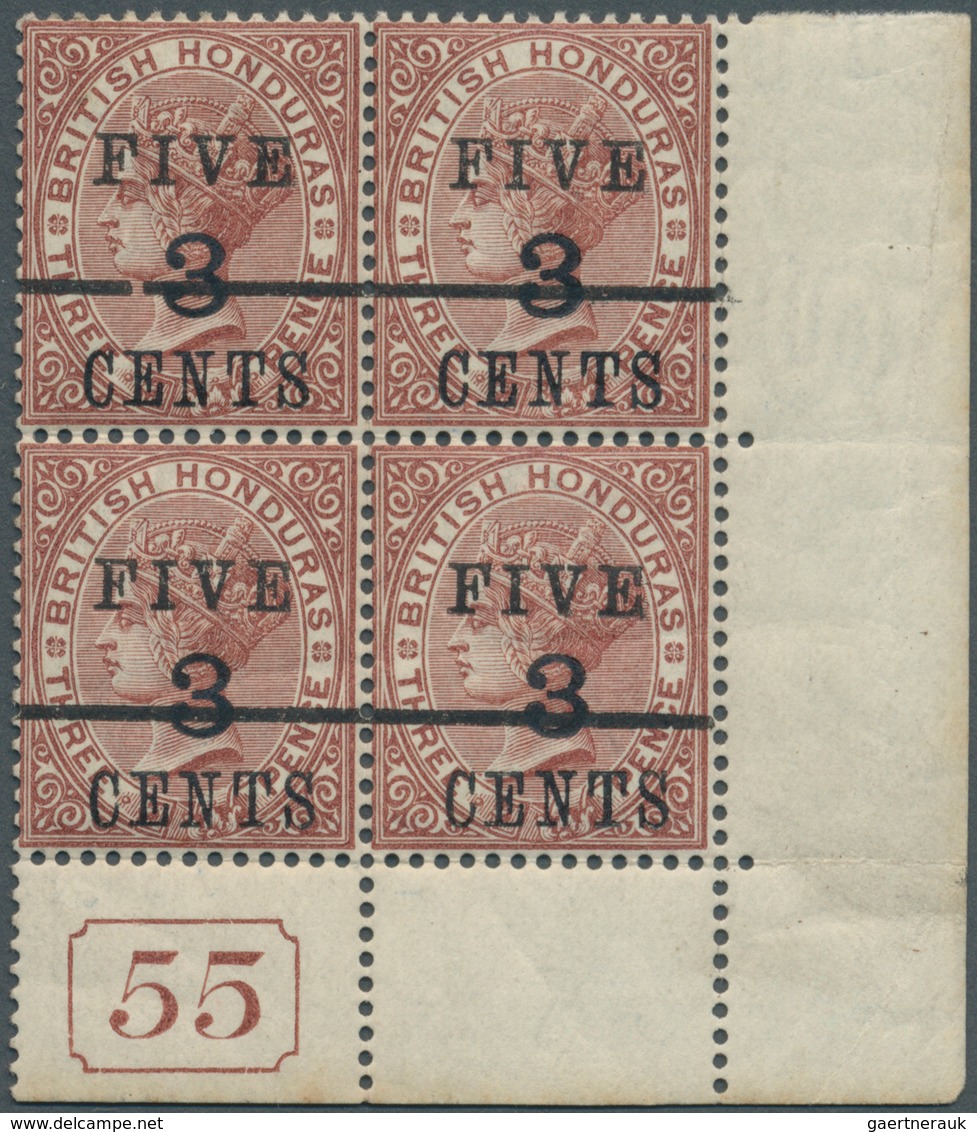 11794 Britisch-Honduras: 1891, QV Definitives 5c. On 3c. On 3d. Red-brown And 6c. On 10c. On 4d. Mauve (re - Britisch-Honduras (...-1970)