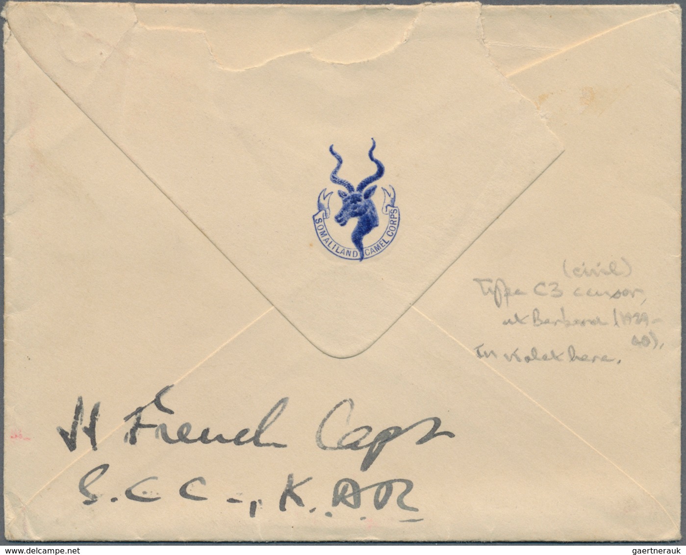 11801 Britisch-Somaliland: 1939 'Somaliland Camel Corps' Envelope + Letter Used From A Camp Near Berbera T - Somaliland (Protectorat ...-1959)