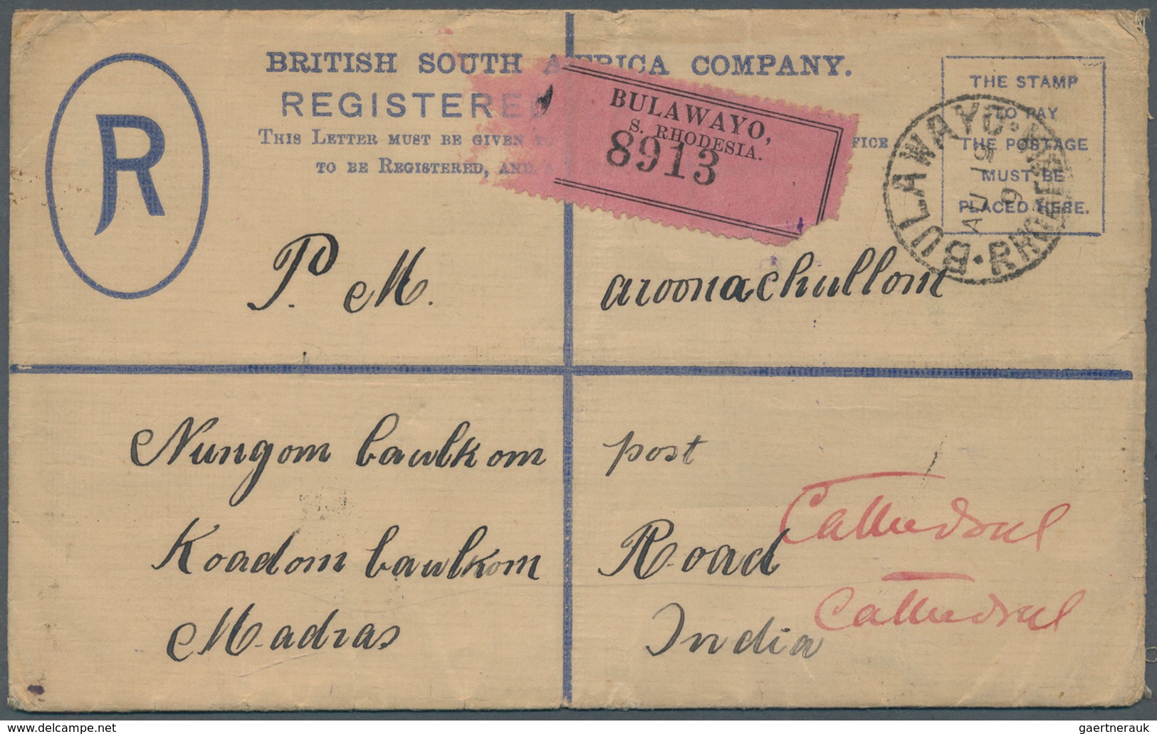 11813 Britische Südafrika-Gesellschaft: 1909, 4 Pence Registered Envelope Uprated With 2 X 2 1/2 P. Blue ( - Non Classés