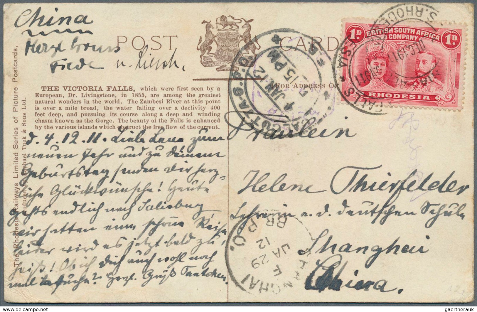 11814 Britische Südafrika-Gesellschaft: 1911, 1 D Bright Carmine Royal Couple, Single Franking On Ppc From - Non Classés