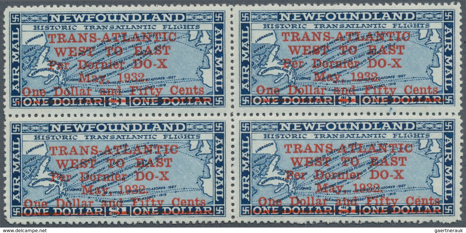 11820 Neufundland: 1934, A Block Of Four 1$50 On 1 $ "TRANS-ATLANTIC WEST TO EAST Par Dornier DO-X May 193 - 1857-1861