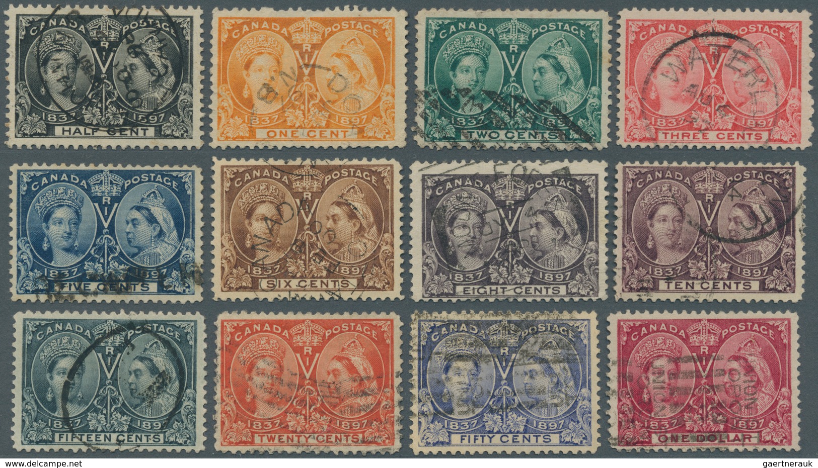 11828 Canada: 1897, Jubilee Issue Complete Simplified Set Of 16 Values ½c. Black To $5 Olive-green Used Wi - Autres & Non Classés