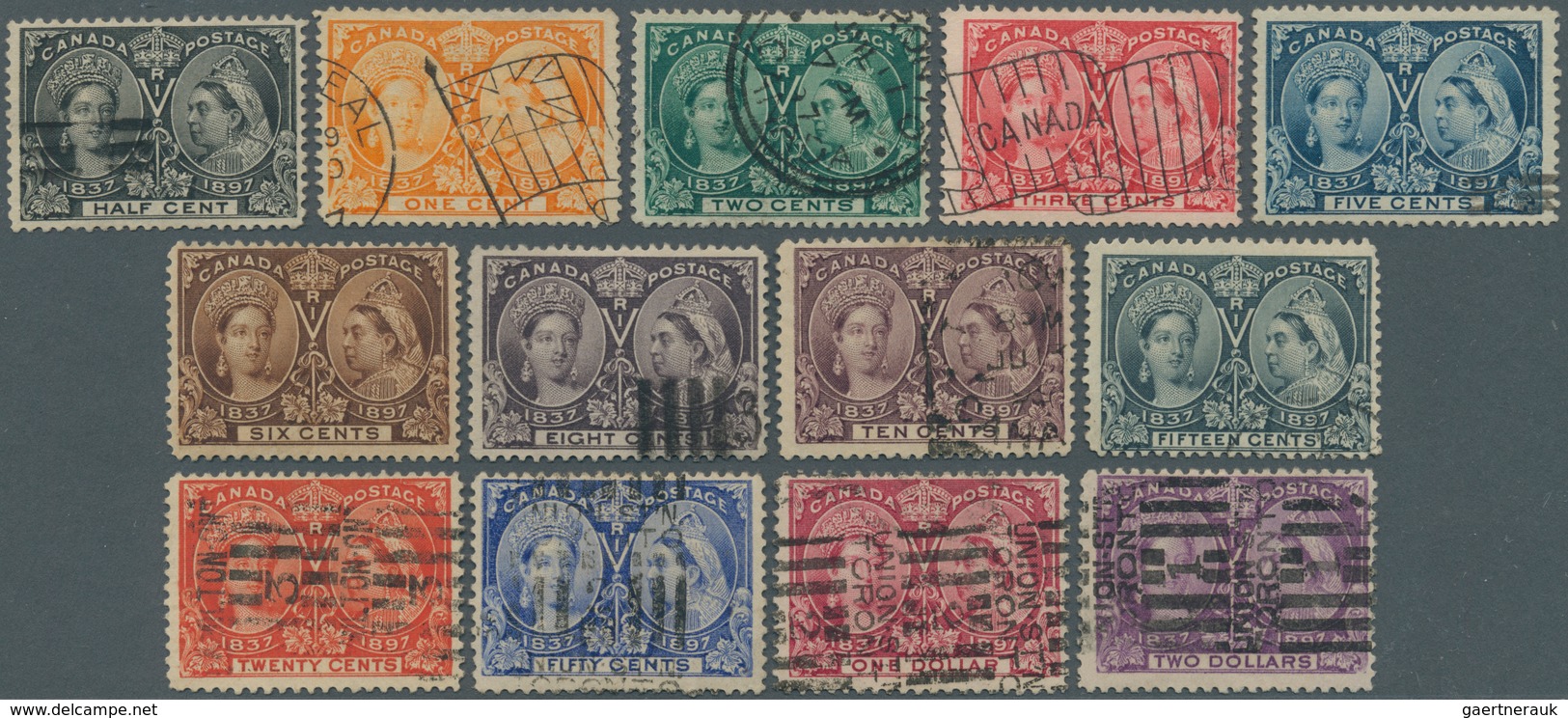 11829 Canada: 1897 'Jubilee' Short Set Of 13 Up To $2, Used And Cancelled With Various Postmarks, The 6c. - Autres & Non Classés