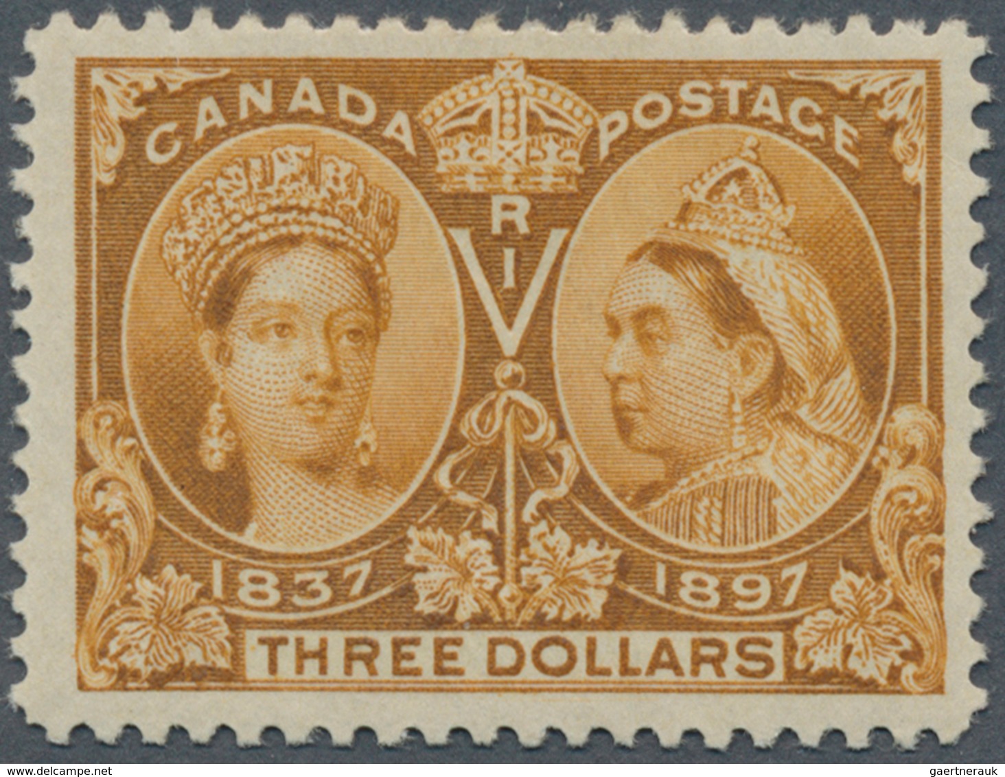 11830 Canada: 1897, QV 3 $ Yellow-brown "60 Years Reign Jubilee" With Perfect (Jumbo)-perforation And Well - Sonstige & Ohne Zuordnung