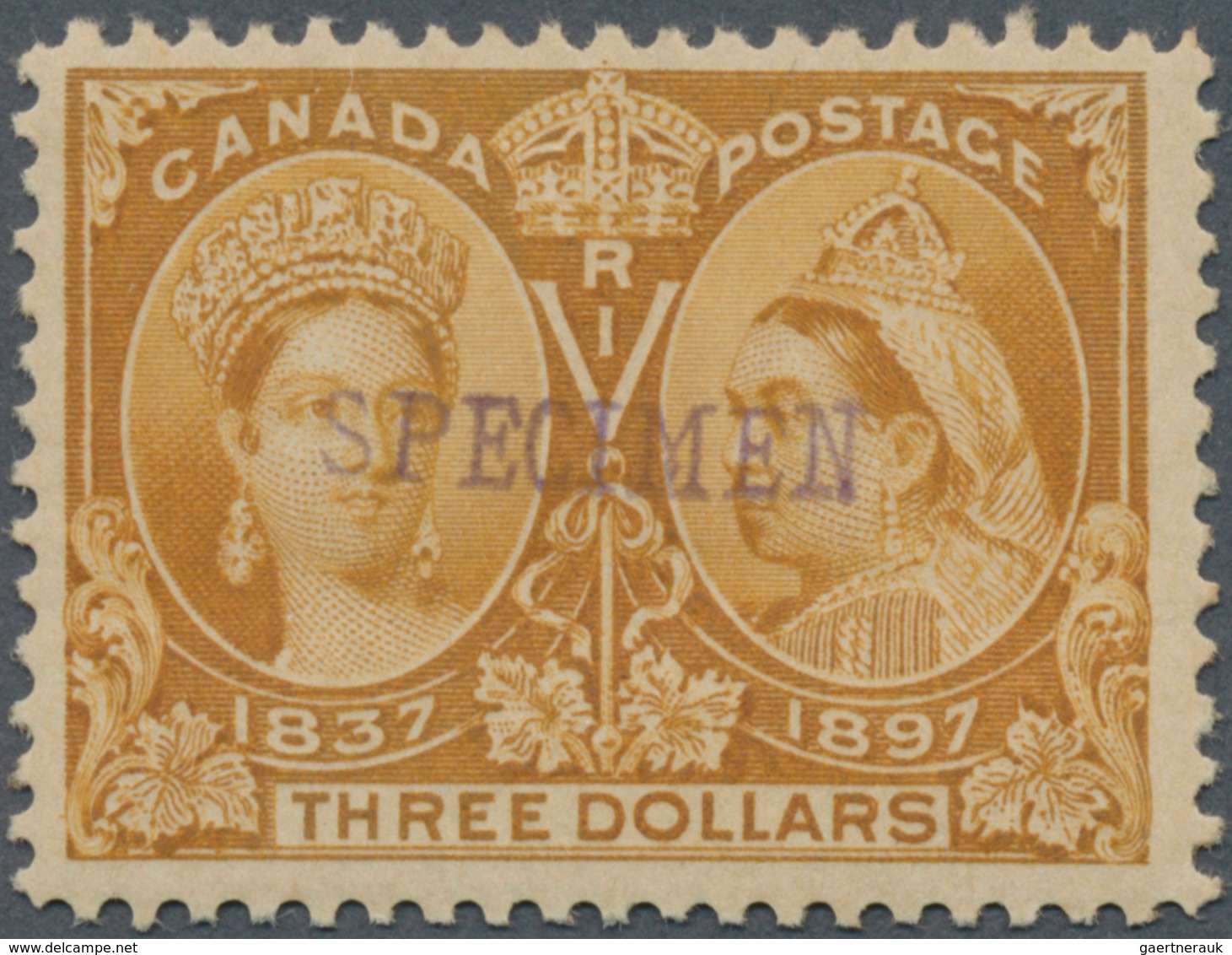 11831 Canada: 1897, QV 3 $ Yellow-brown "60 Years Reign Jubilee" With Blue Imprint "SPECIMEN" In Good Perf - Sonstige & Ohne Zuordnung