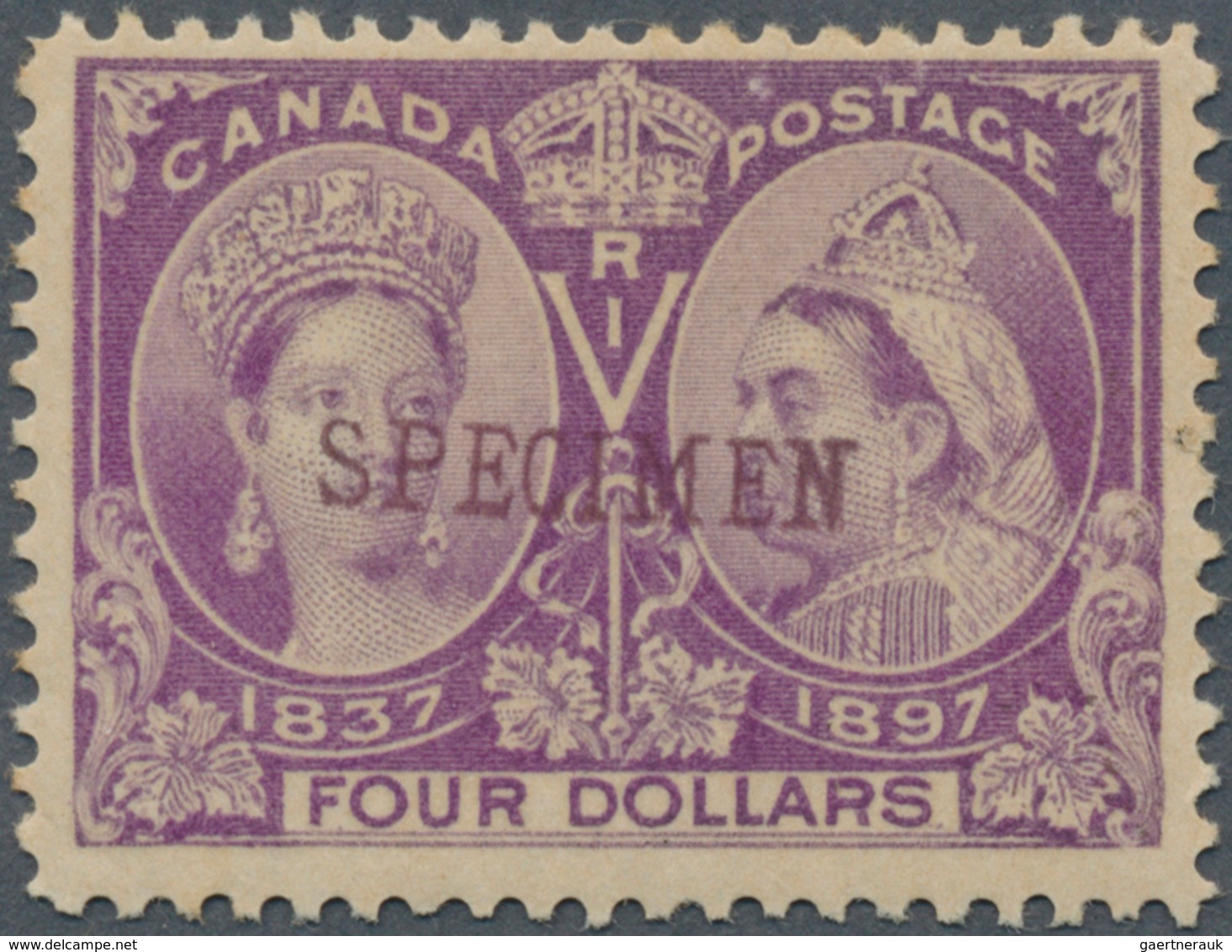 11832 Canada: 1897, QV 4 $ Violet "60 Years Reign Jubilee" With Black Imprint "SPECIMEN" In Good Perforati - Autres & Non Classés