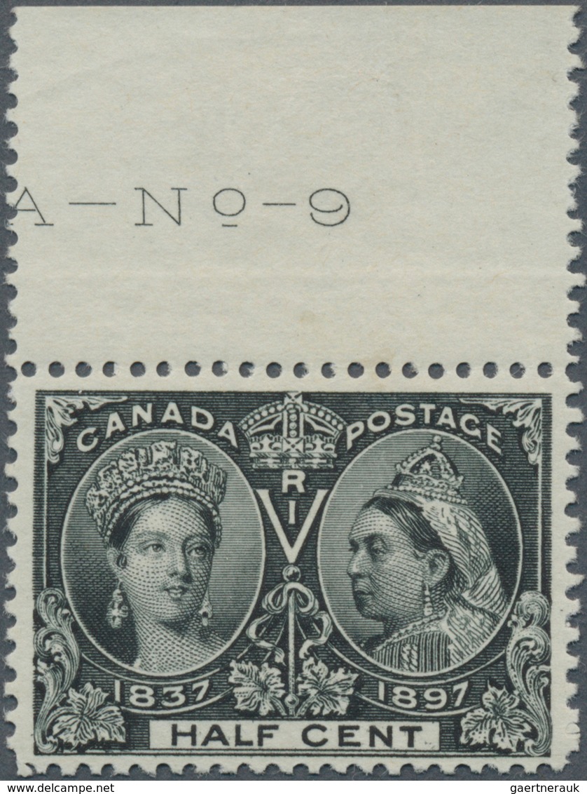 11834 Canada: 1897, QV ½ Cent Black "60 Years Reign Jubilee" With Upper Margin And Plate-No 9, Mint Never - Sonstige & Ohne Zuordnung