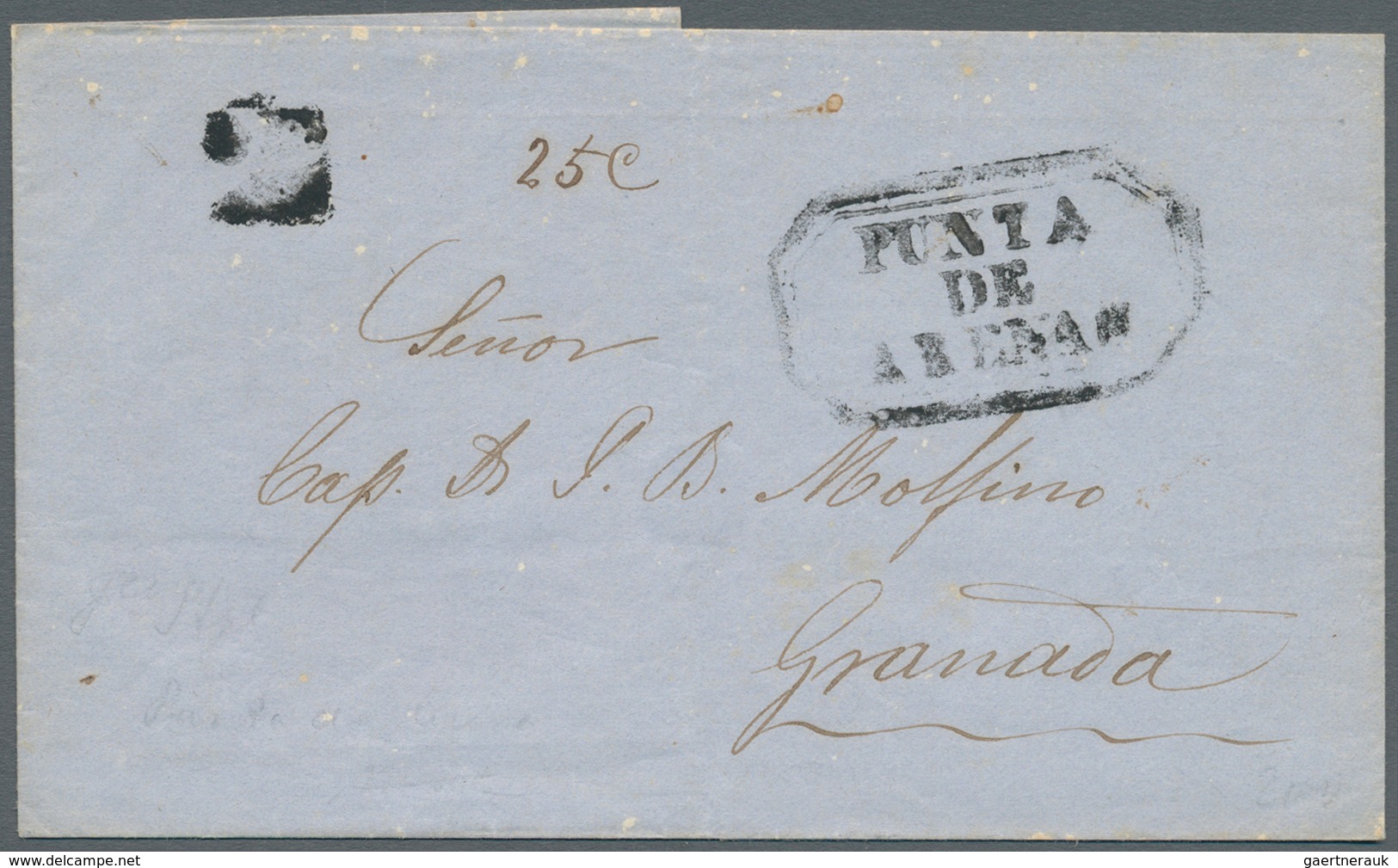 11849 Chile: 1861 (13.7.), Stampless Folded Entire With Black Boxed Hs. 'PUNTA DEARENAS' And Ms. Taxe '25c - Chili